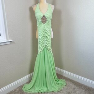 Vintage Cache Dress Womens 2 Lime Green Maxi Y2K Fairy Whimiscal Mermaid Formal